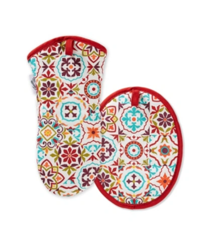 Shop Fiesta Worn Tiles Oven Mitt & Pot Holder, Set Of 2 In Multi-color