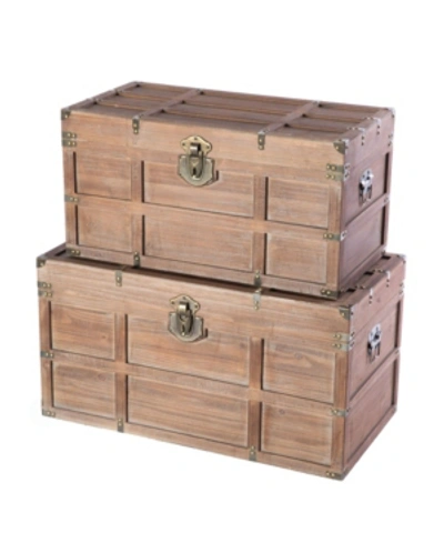 Shop Vintiquewise Wooden Rectangular Lined Rustic Storage Trunk With Latch, Set Of 2 In Brown