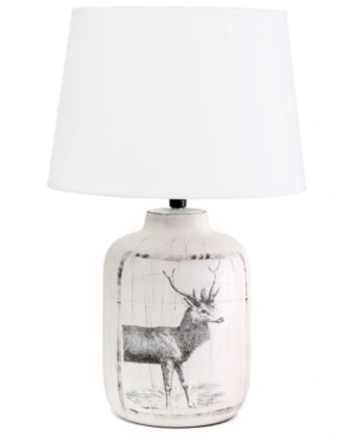 Shop All The Rages Simple Designs Rustic Deer Buck Nature Printed Ceramic Farmhouse Accent Table Lamp With Fabric Shade In Off-white
