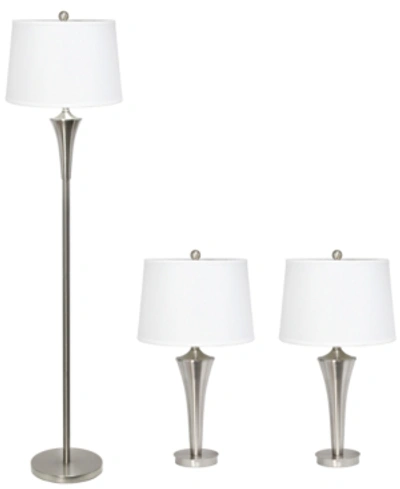 Shop All The Rages Elegant Designs Tapered 3 Pack Lamp Set 2 Table Lamps, 1 Floor Lamp With White Shades In Silver