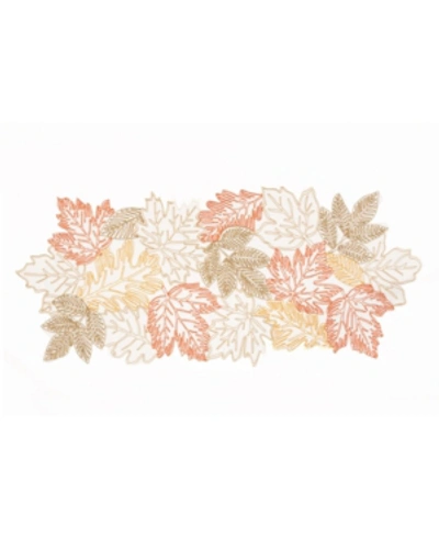 Shop Manor Luxe Autumn Leaves Embroidered Cutwork Table Runner In White