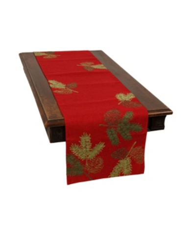 Shop Manor Luxe Christmas Pine Tree Branches Embroidered Double Layer Table Runner In Red