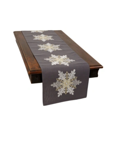 Shop Manor Luxe Sparkling Snowflakes Embroidered Double Layer Christmas Table Runner In Dark Gray