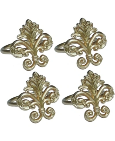 Shop Manor Luxe Fleur De Lis Elegant Metal Napkin Rings, Set Of 4 In Gold