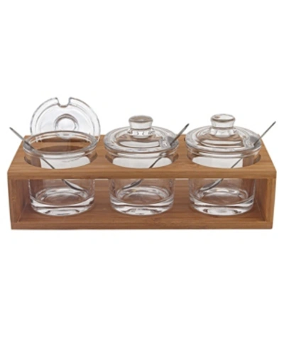 Shop Badash Crystal Glass Jam Set With 3 Glass Jars And Spoons On A Wood Stand In Clear