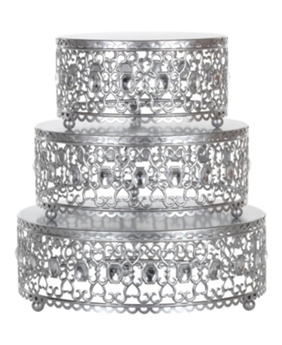 Shop Amalfi Gemma Cake Stand With Crystal Rhinestones Set Of 3 In Silver