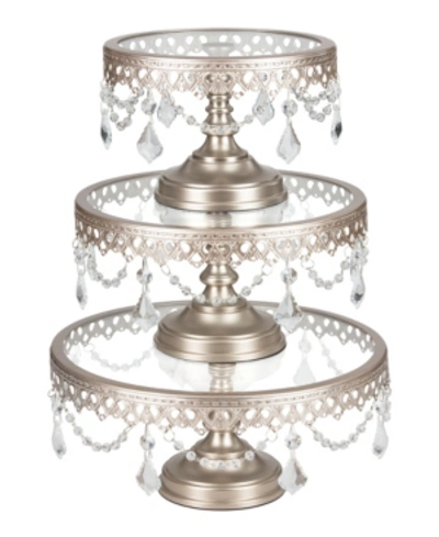 Shop Amalfi Victoria Crystal-draped Cake Stand With Glass Plates Set Of 3 In Champagne
