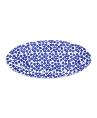 Shop Vietri Santorini Flower Narrow Oval Platter In Blue/white