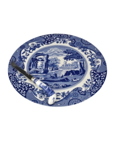 Spode Blue Italian Cheese Plate & Knife 2-piece Set In Blue