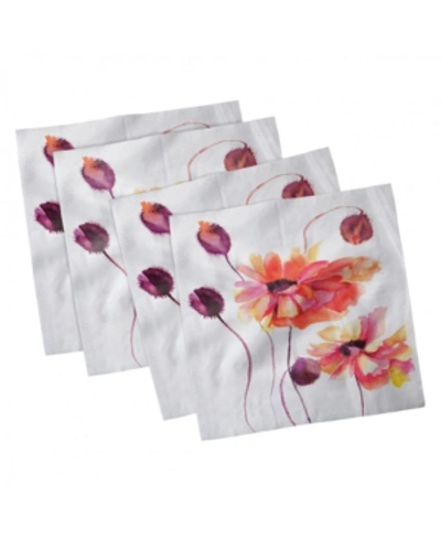 Shop Ambesonne Floral Set Of 4 Napkins, 12" X 12" In Peach