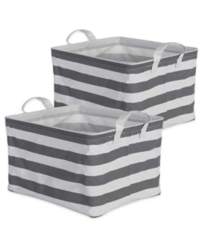 Shop Design Imports Polyethylene Coated Cotton Polyester Laundry Bin Stripe Rectangle Medium Set Of 2 In Gray