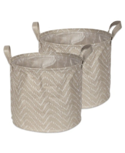 Shop Design Imports Polyethylene Coated Woven Paper Laundry Bin Tribal Chevron Stone Round Large Set Of 2 In Taupe