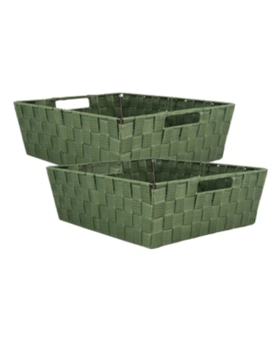 Design Imports Nylon Bin Basket-weave Trapezoid Set Of 2 In Olive