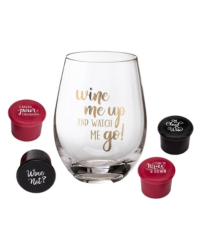 Shop Lillian Rose Wine Lover Wine Glass With Wine Me Up Saying And 4 Wine Bottle Stoppers In Multi