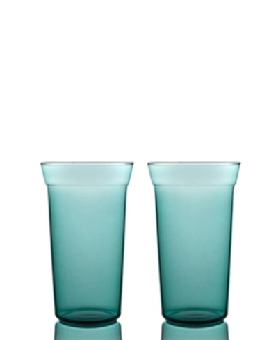 Shop Bomshbee Angle Taper High Ball Glasses - Set Of 2 In Teal