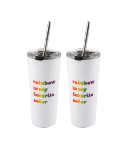 Shop Thirstystone Double Wall 2 Pack Of White 24 oz Straw Tumblers With Metallic "rainbow Is My Favorite Color" Decal