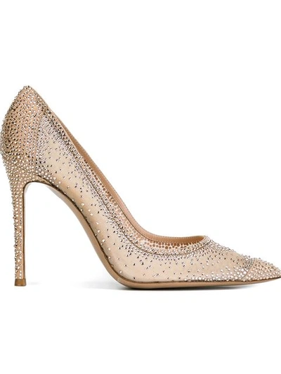 Gianvito Rossi Rania 105 Suede Pumps With Crystal Embellishments In Beige