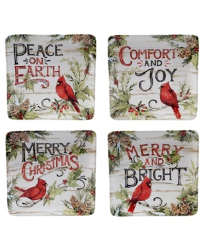 Certified International Evergreen Christmas 4 Piece Dessert Plate In Light Beige