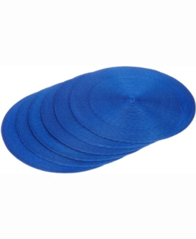 Design Imports Round Polypropylene Woven Placemat, Set Of 6 In Navy