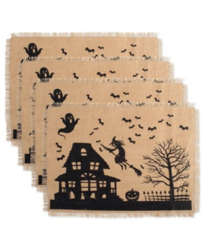 Shop Design Imports Haunted House Print Burlap Placemat, Set Of 4 In Tan