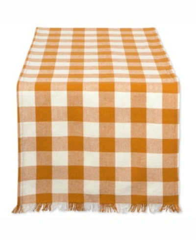 Shop Design Imports Heavyweight Check Fringed Table Runner In Pumpkin