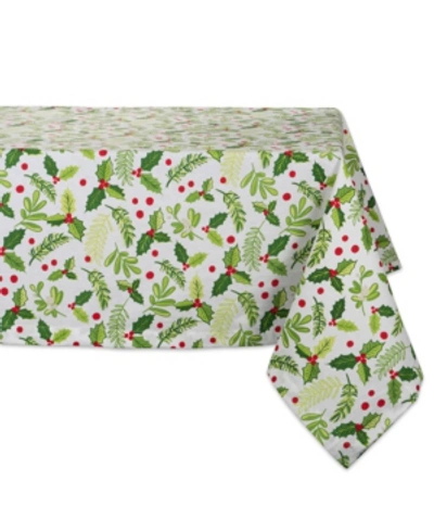 Design Imports Boughs Of Holly Print Tablecloth 52" X 52" In Green