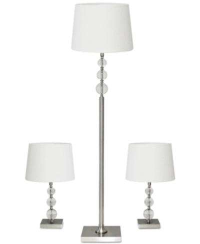 Shop Adesso 3-pc. Metal And Crystal Lamp Set In Chrome