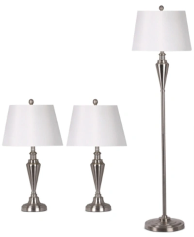 Adesso Satin Steel Set Of Two Table Lamps And 1 Floor Lamp In Satin Steel