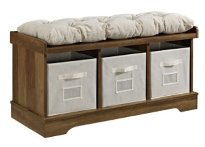 Shop Walker Edison 42" Wood Storage Bench With Totes And Cushion - Rustic Oak