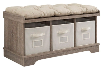 Shop Walker Edison 42" Wood Storage Bench With Totes And Cushion - Driftwood In Gray