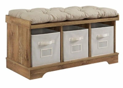 Shop Walker Edison 42" Wood Storage Bench With Totes And Cushion - Barnwood In Brown