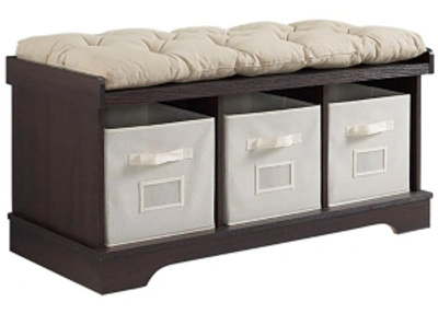 Shop Walker Edison 42" Wood Storage Bench With Totes And Cushion - Espresso In Dark Brown