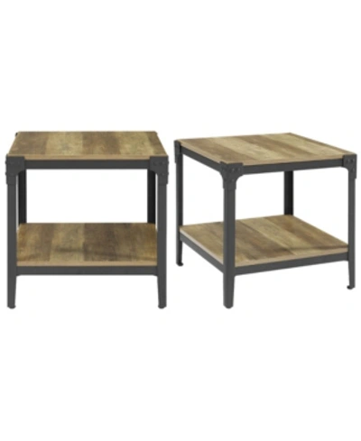 Shop Walker Edison Angle Iron Rustic Wood End Table, Set Of 2 In Rustic Oak