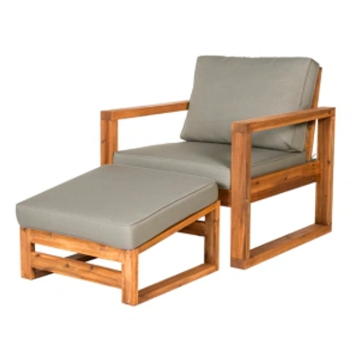 Shop Walker Edison Outdoor Classic Contemporary Open Side Chair And Ottoman With Cushions In Brown