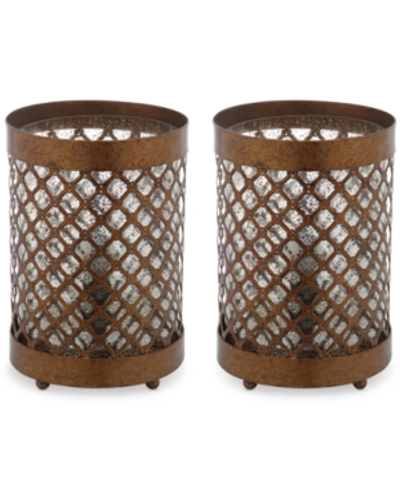 Safavieh Set Of 2 Borden Hurricane Bronze-finish Table Lamps In Bronze