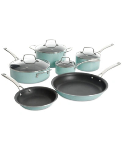 Martha Stewart Collection 10-pc. Hard-enameled Aluminum Nonstick Cookware Set In Light Blue