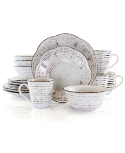 Elama Rustic Birch 16 Piece Stoneware Round Dinnerware Set In Pink