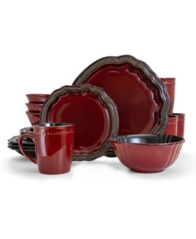 Elama Regency 16 Piece Luxurious Stoneware Dinnerware Set In Red