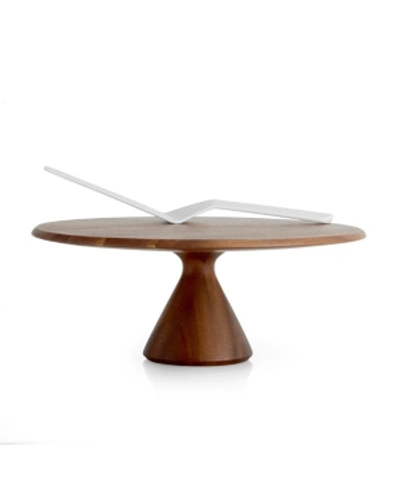 Nambe Nambé Quatro Acacia Wood Cake Pedestal & Server Set In White