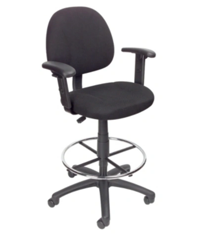 Boss Office Products Drafting Stool W/footring And Adjustable Arms In Black