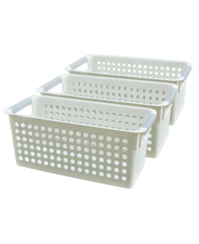 Shop Basicwise Vintiquewise Rectangular Plastic Shelf Organizer Basket With Handles, Set Of 3 In White