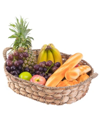 Shop Vintiquewise Set Of 4 Seagrass Large Fruit Bread Basket Tray With Handles In Natural