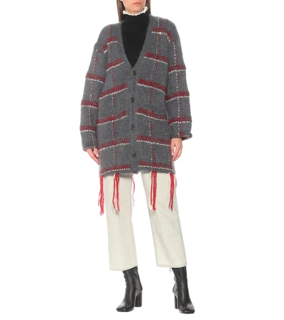 Shop Undercover Checked Mohair-blend Cardigan In Grey