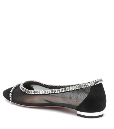 Shop Aquazzura Treasure Embellished Suede Ballet Flats In Black