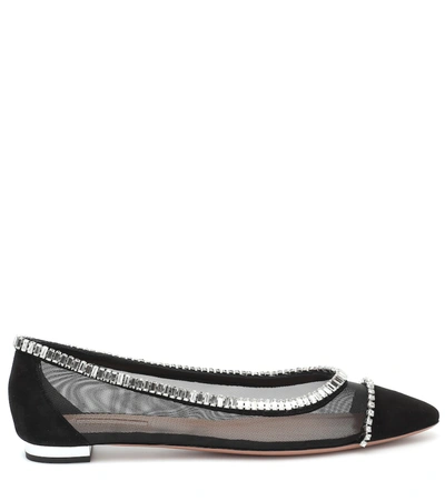 Shop Aquazzura Treasure Embellished Suede Ballet Flats In Black