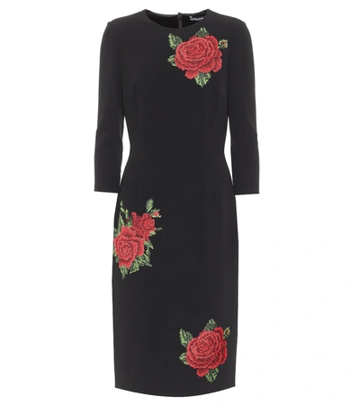 Shop Dolce & Gabbana Embroidered Crêpe Sheath Dress In Black