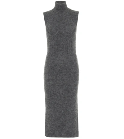 Shop Fendi Turtleneck Cashmere-blend Midi Dress In Grey