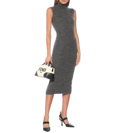 Shop Fendi Turtleneck Cashmere-blend Midi Dress In Grey