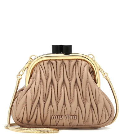 Miu Miu Miu Belle Mini Matelassé Leather Clutch In Beige