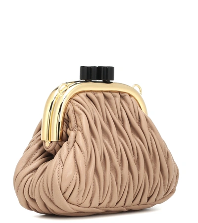Miu Miu Miu Belle Mini Matelassé Leather Clutch In Beige